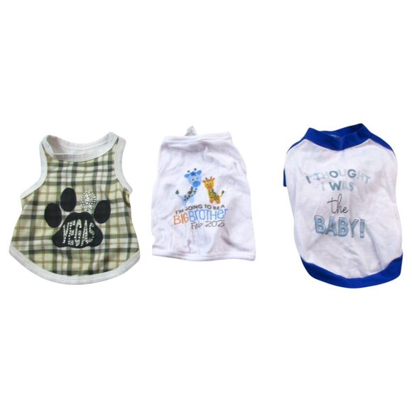 Lot of 3 Dog Shirts Large Multi Cute Graphic Pet Clothes Vegas Big Brother Baby - Picture 1 of 16